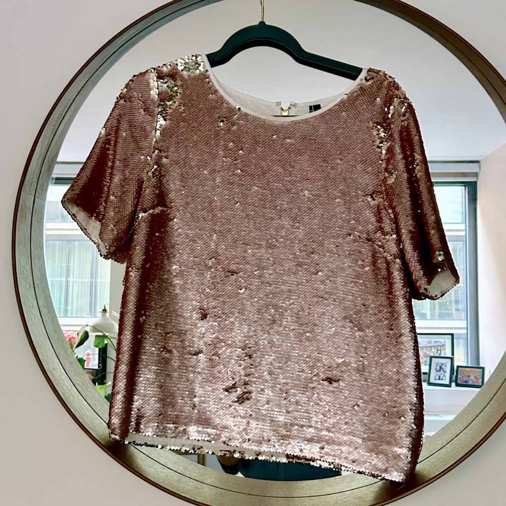 Topshop blush Pink and Gold Reversible Sequin crop top